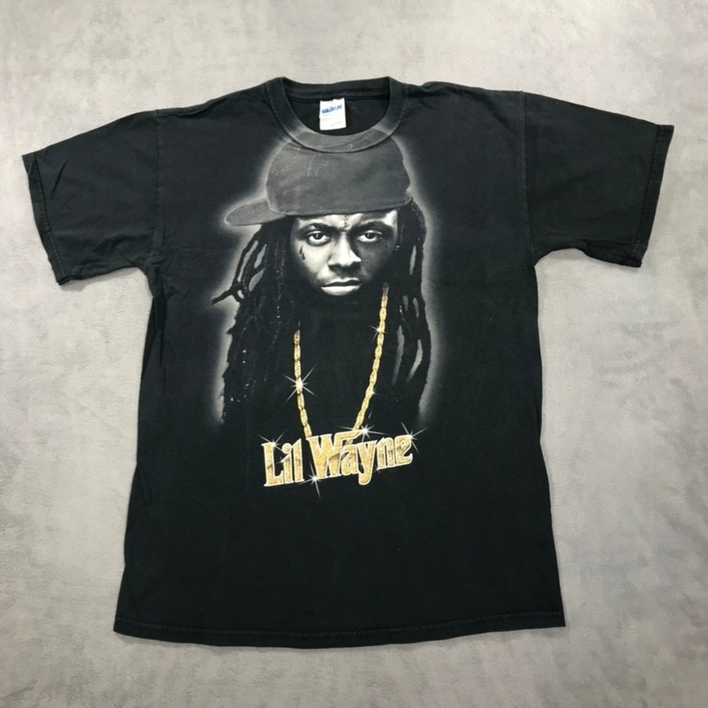 Vintage Lil Wayne Graphic T Shirt Black Gildan Heavy Cotton Mens Medium Y2K Rap